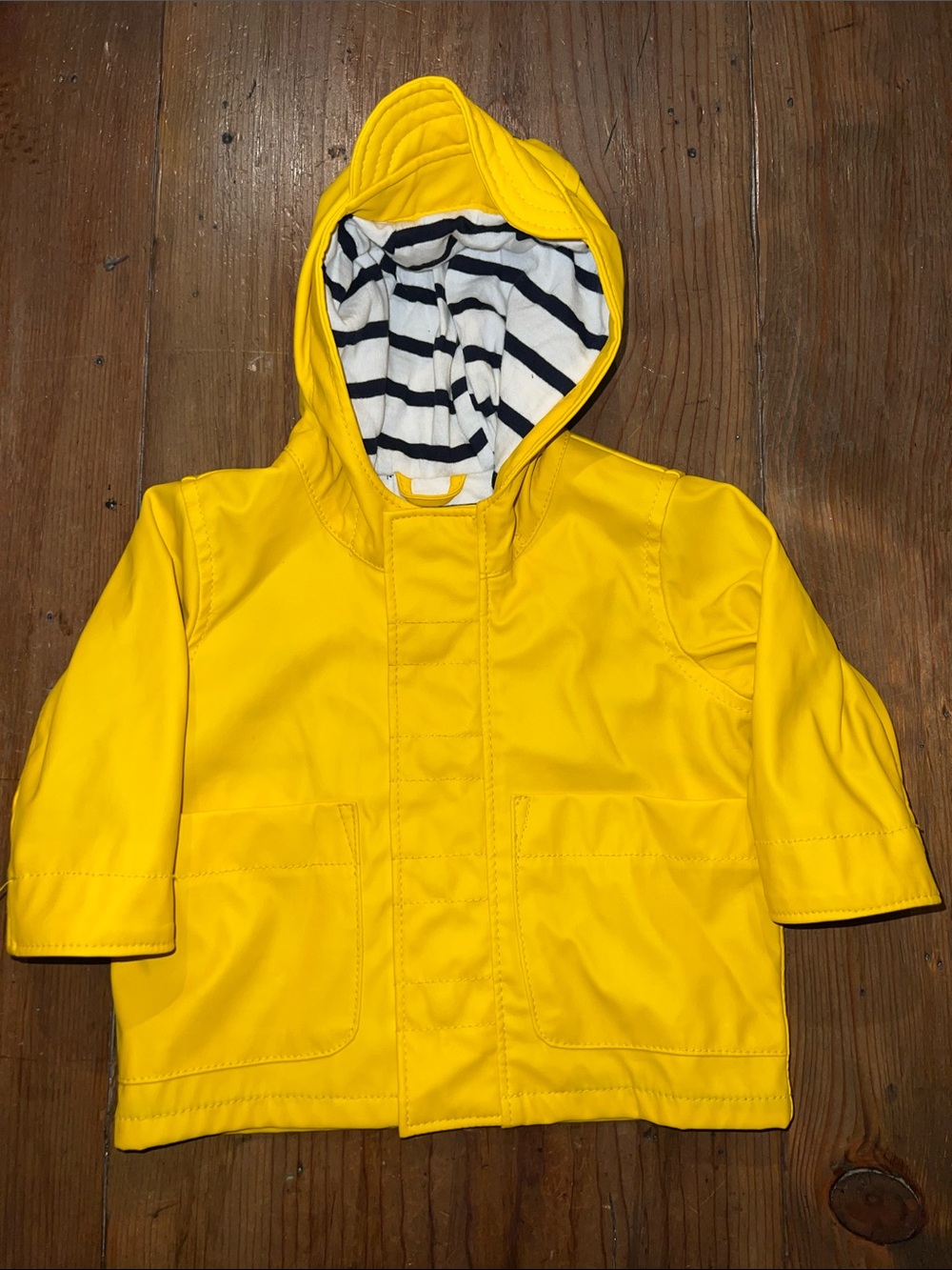 Baby GAP Kids Bright Yellow Hooded Raincoat with Striped Lining Sz 0-6m
